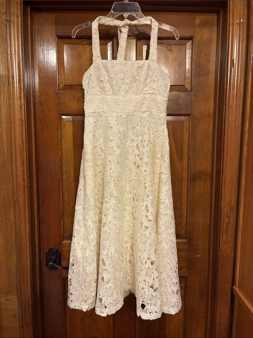 Size 4 Prabal Gurung Cream Eyelet Lace Halter Tie Neck Sundress (ABBA)